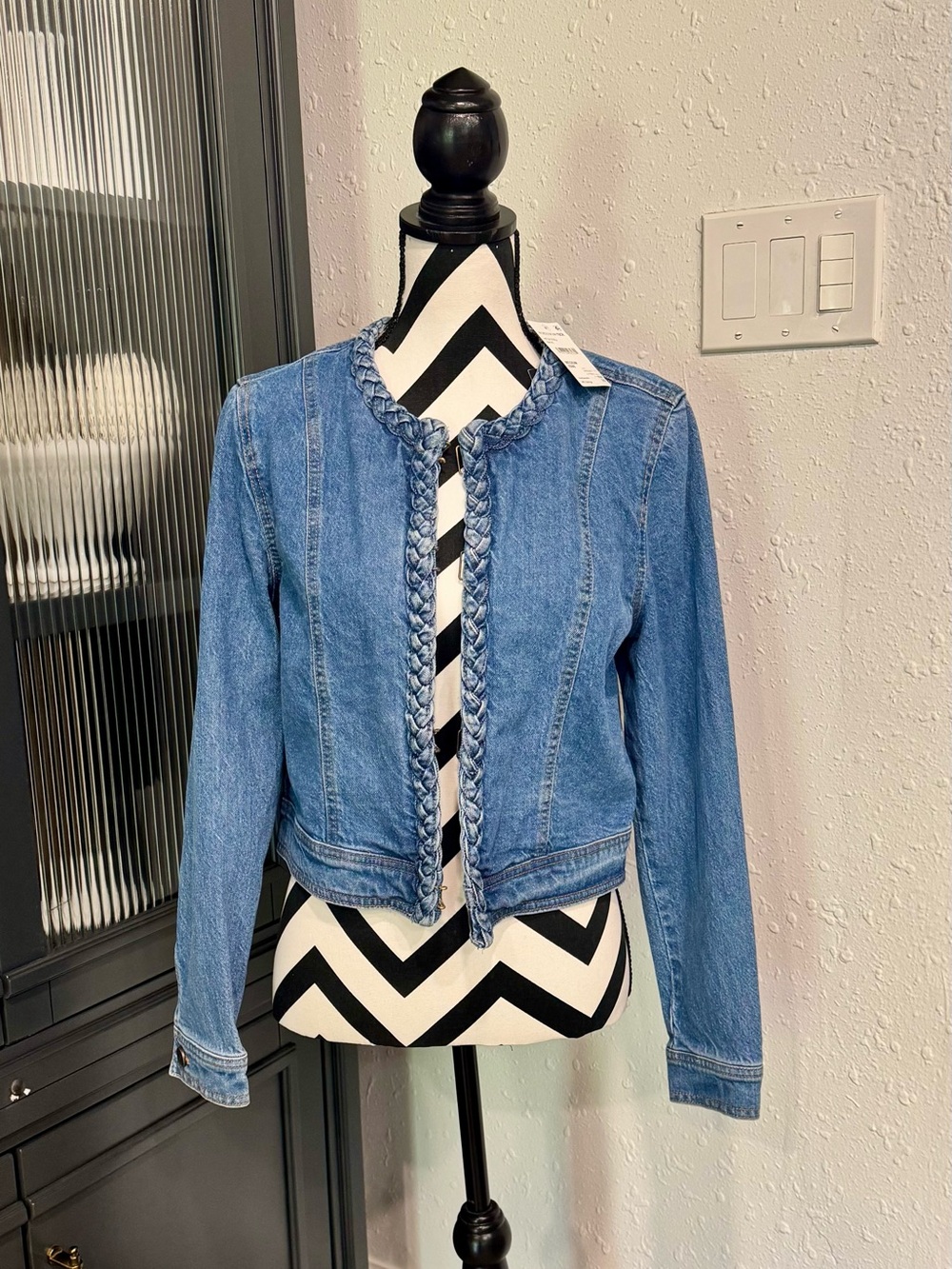 Habitual Light Blue Denim Jacket with Braided Trim Medium